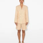Women'S Beige Linen Blend Double-Breasted Blazer